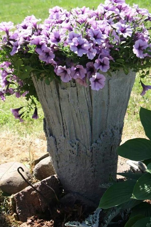 diy pots in the garden made of cement and old clothes (11)