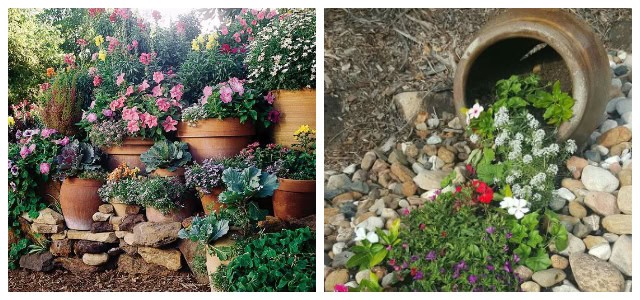 Amazing garden decorations with small and big clay pots