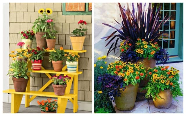 Amazing garden decorations with small and big clay pots