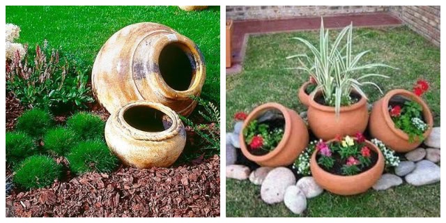 Amazing garden decorations with small and big clay pots
