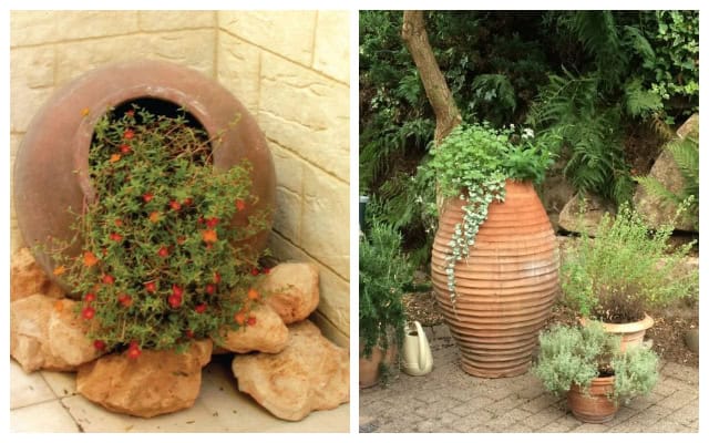 Amazing garden decorations with small and big clay pots