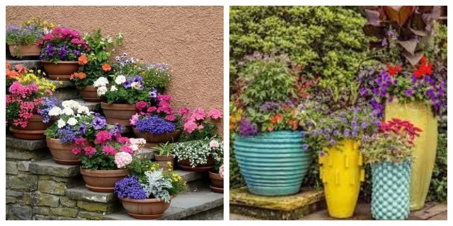 Amazing garden decorations with small and big clay pots