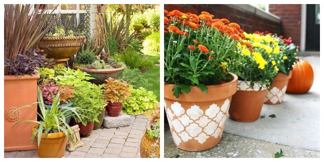 Amazing garden decorations with small and big clay pots