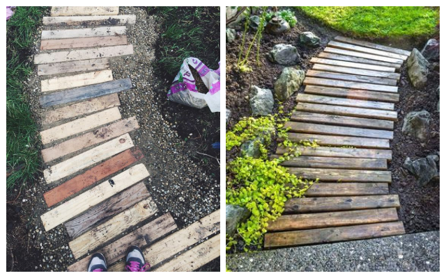 Great rustic Diy garden pathways from pallets wood