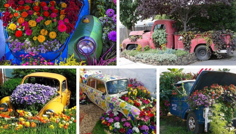 Spectacular DIY car flower bed ideas