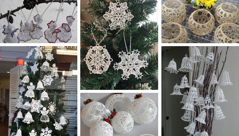 Set of 5 Ln1569 Home Decor Flower 1 34 Cotton Stiffened Starched White Lace Handmade Ornaments wHangers Christmas Tree Packag Tie