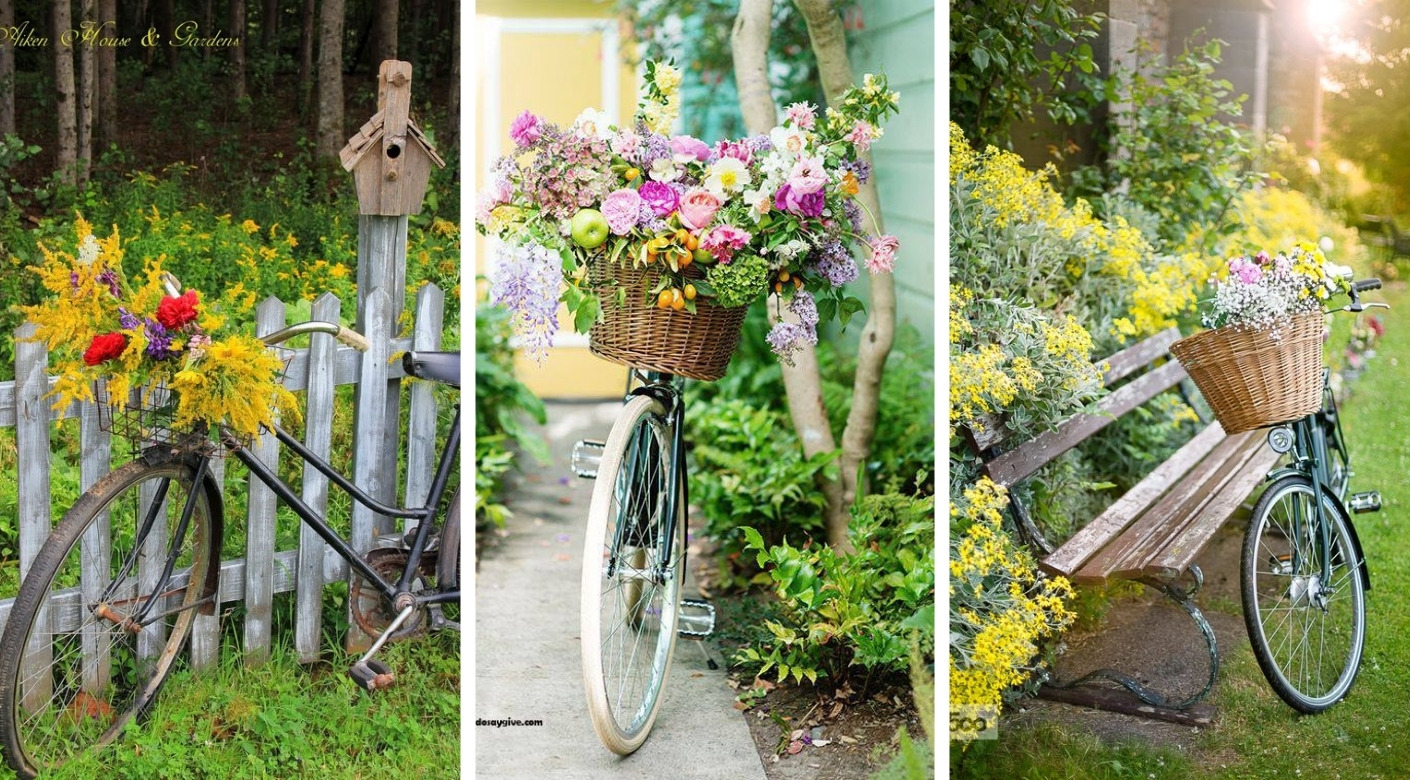 Use The Old Bike As A Decoration In The Garden Just Add A Basket And   Garden Decoration With Old Bikes 