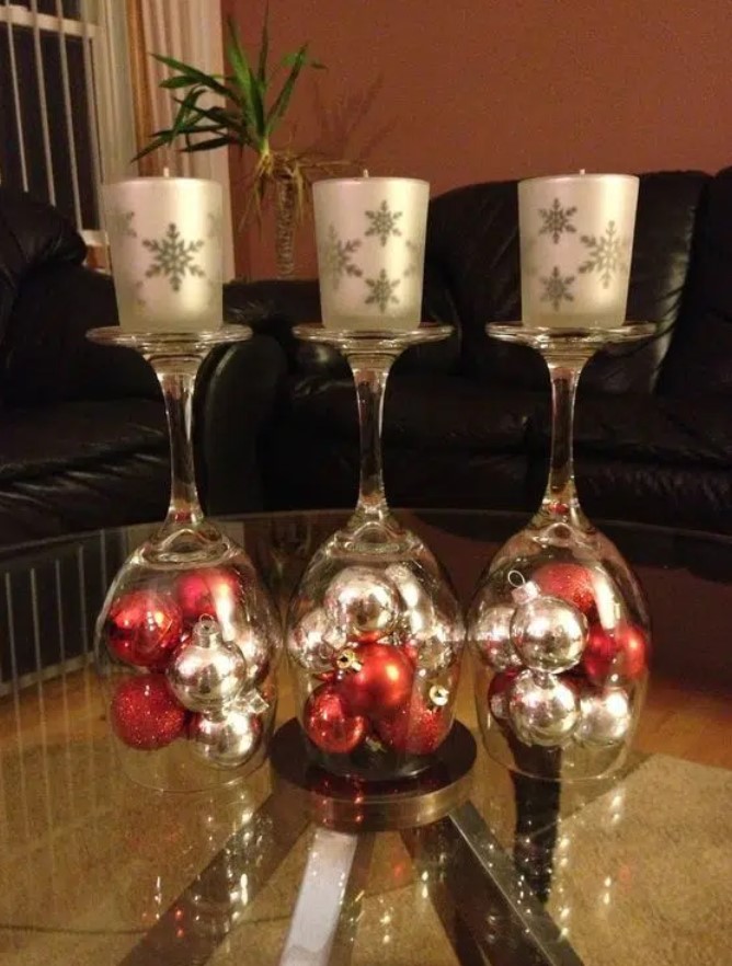 24 Great and Cheap Christmas Decoration Ideas with Wine Glasses My