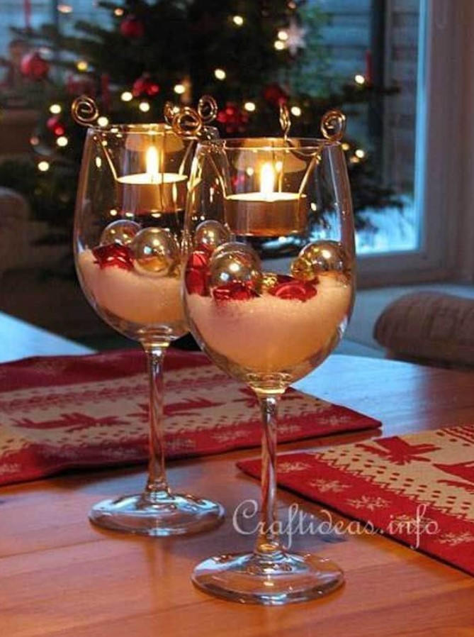 24 Great and Cheap Christmas Decoration Ideas with Wine Glasses My