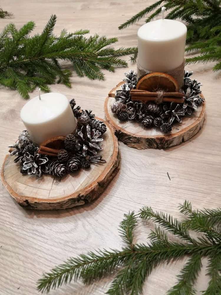 35 Enchanting Christmas Decorations with Log Slices That You Will love