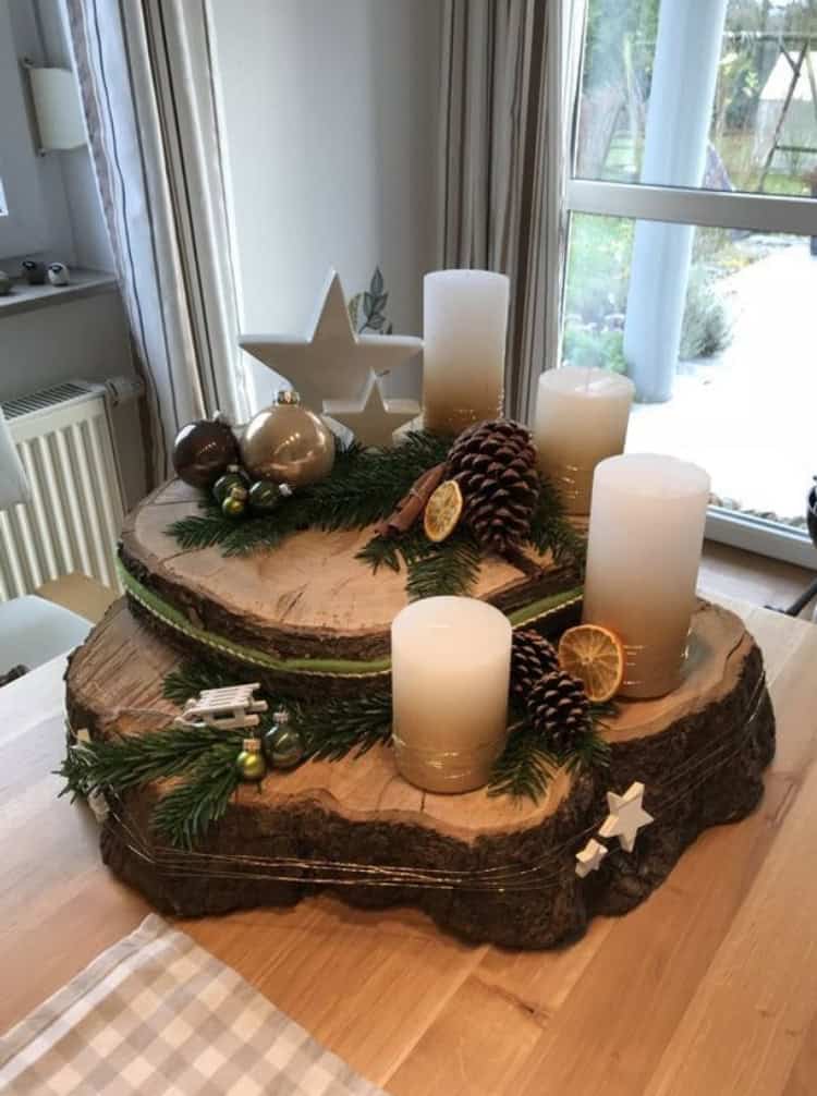 35 Enchanting Christmas Decorations with Log Slices That You Will love