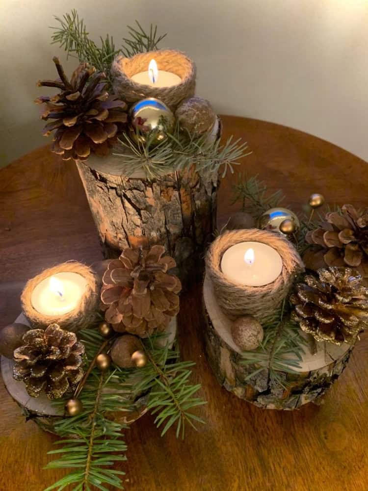35 Enchanting Christmas Decorations with Log Slices That You Will love