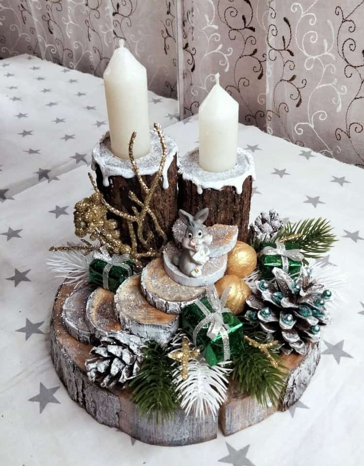 35 Enchanting Christmas Decorations with Log Slices That You Will love