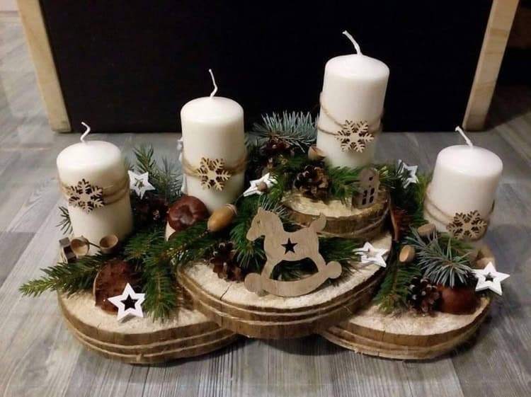 35 Enchanting Christmas Decorations with Log Slices That You Will love
