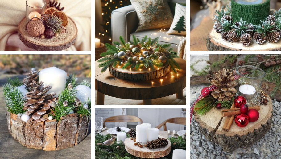 35 Enchanting Christmas Decorations with Log Slices That You Will love